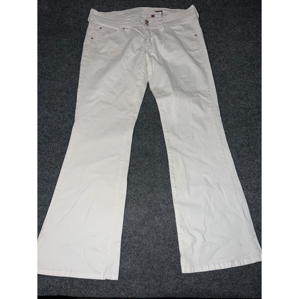 Bongo Womens White Flare Leg Jeans Size 17 Y2K Double Button Flap Pocket Denim